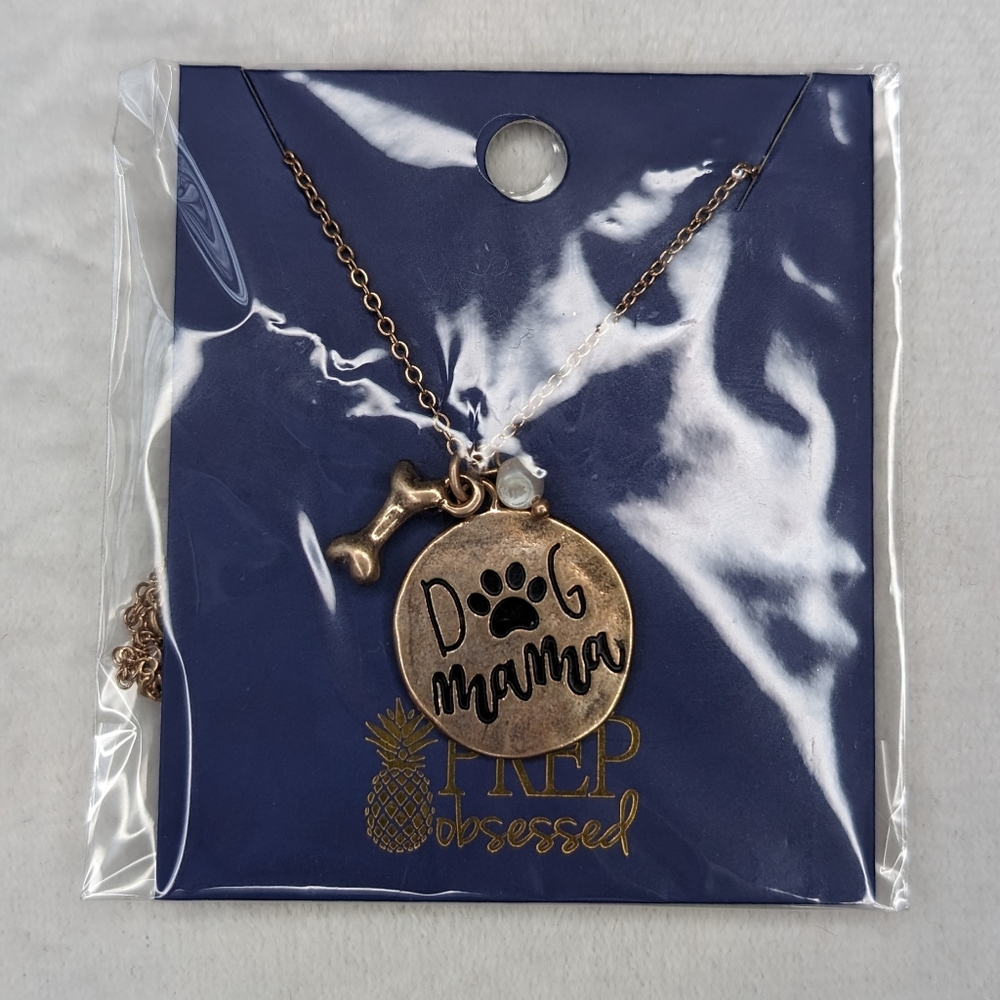 Gold Dog Mama and Bone Necklace